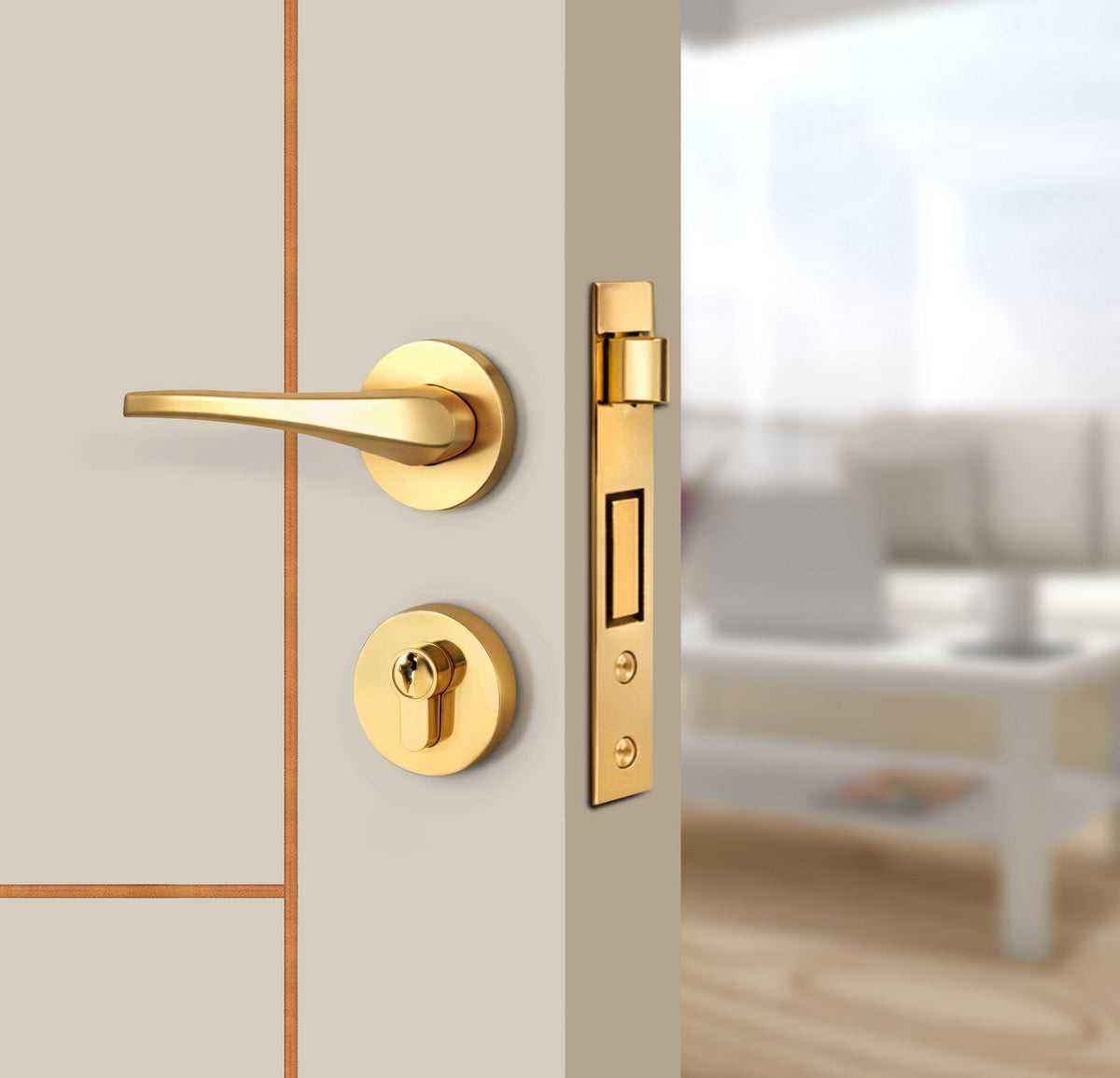Stone Beige Interior Double Door Slabs - Scala 4 Concave Design in Copper Pearl epoxy, angled view