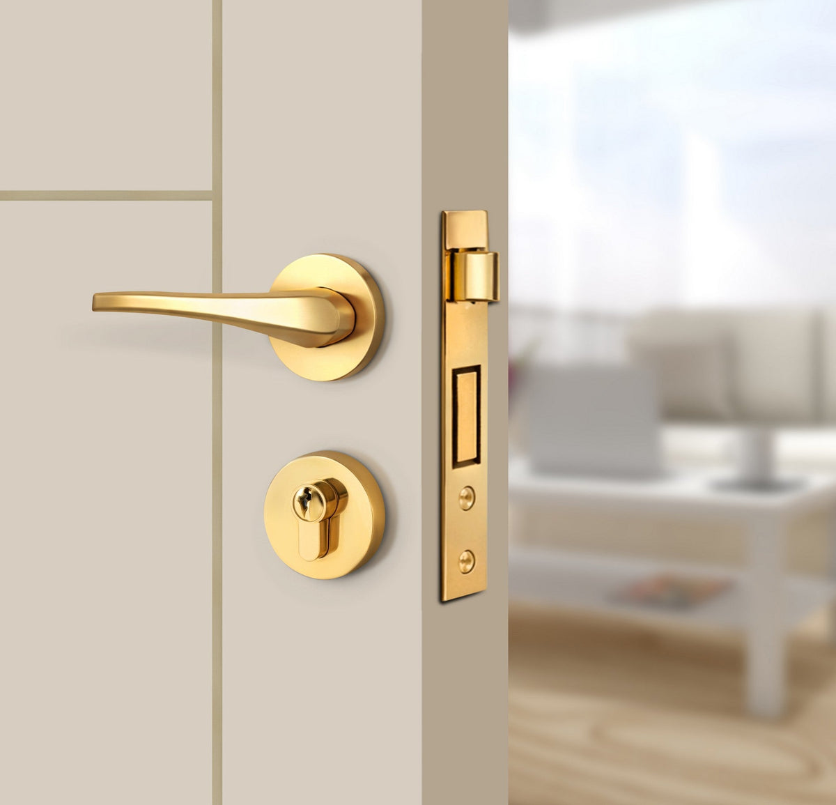 Stone Beige Interior Door Slab - Scala 1 Concave Design in Almond Cream epoxy, angled view
