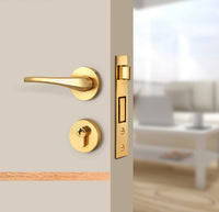 Stone Beige Interior Door Slab - Elevar 2N Inlay Design in Brushed Rose Gold epoxy, angled view