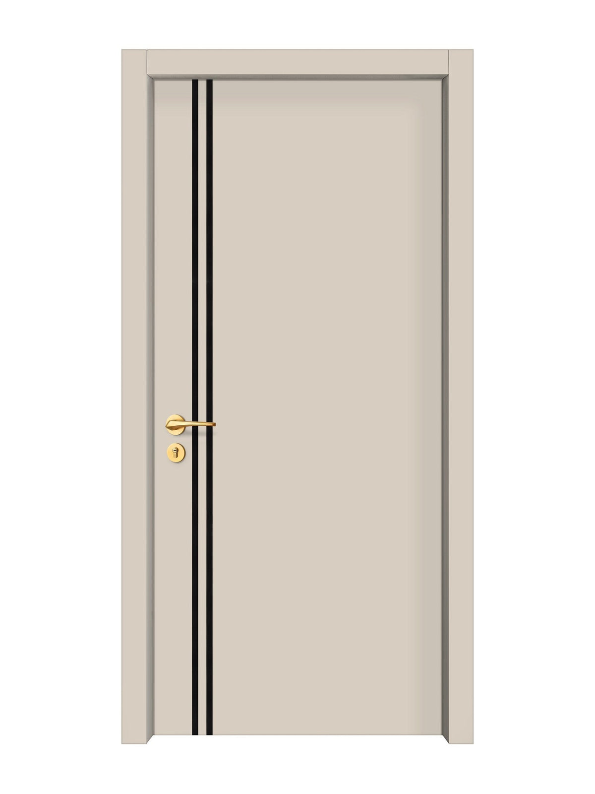 Stone Beige Interior Door Slab - Aliyah 2L Inlay Design in Glossy Black epoxy