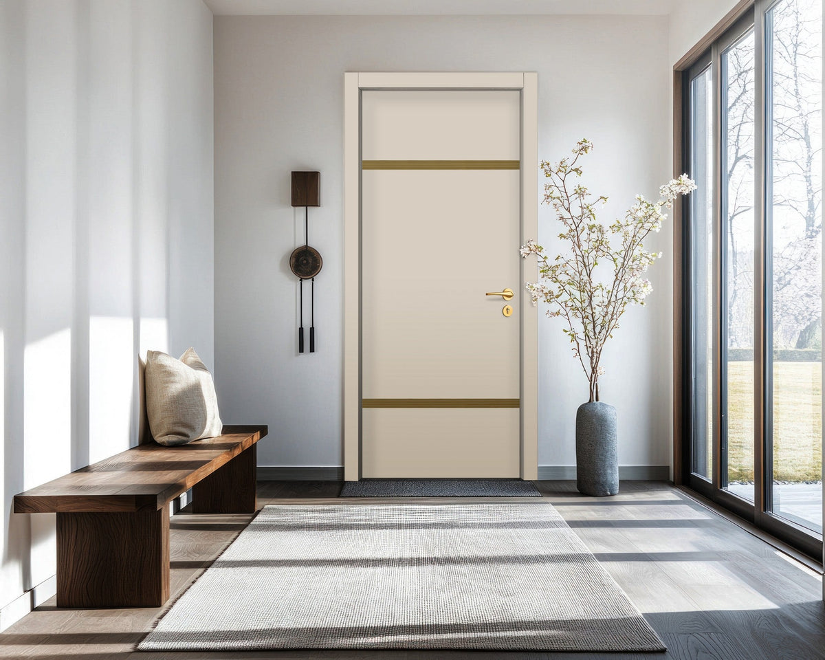 Stone Beige Interior Door Slab - Elevar 2W Inlay Design in Gold epoxy, detail view