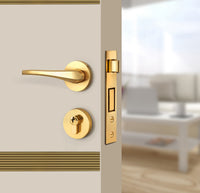Stone Beige Interior Door Slab - Elevar 2N Inlay Design in Gold epoxy, angled view