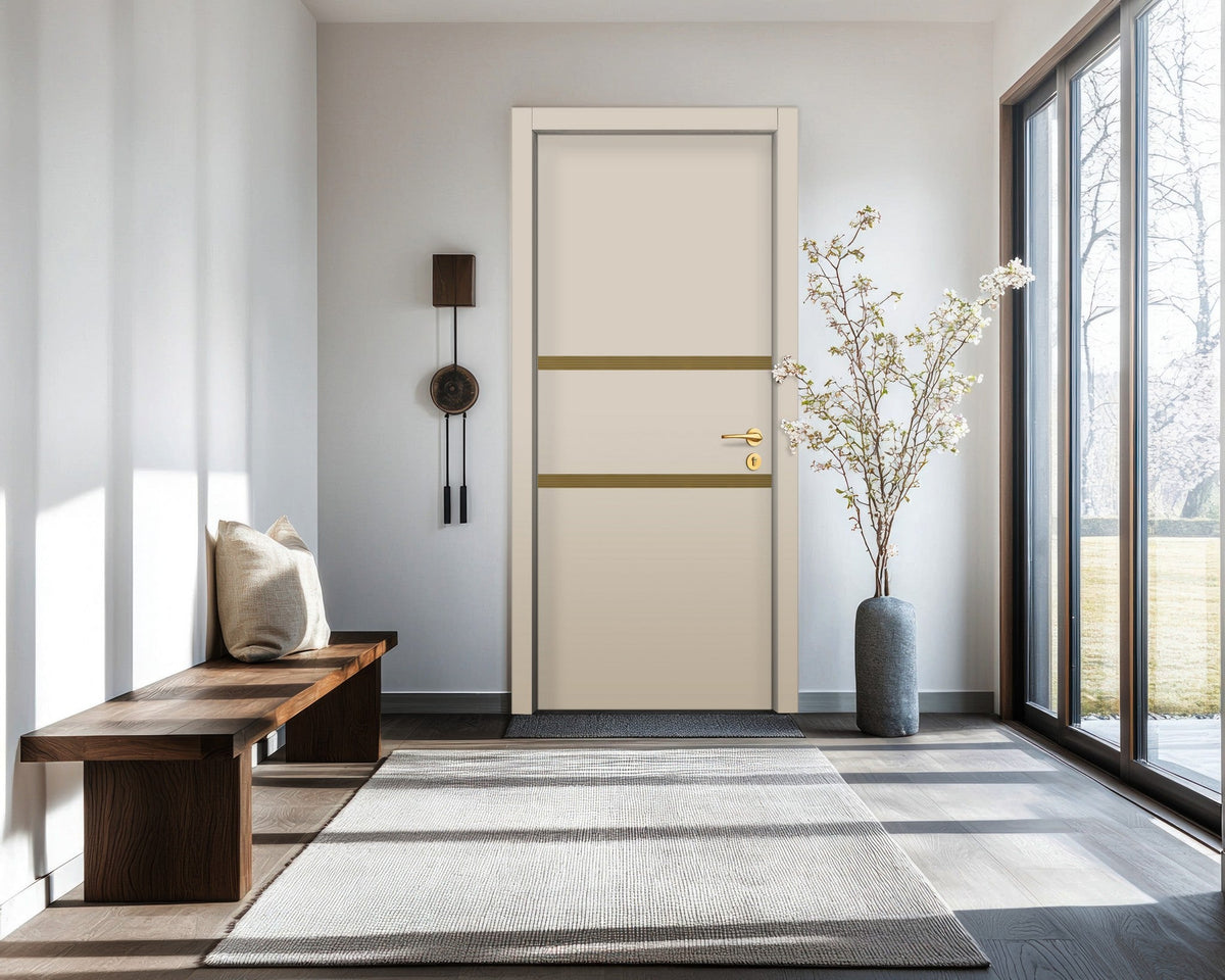 Stone Beige Interior Door Slab - Elevar 2N Inlay Design in Gold epoxy, detail view