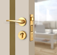Stone Beige Interior Double Door Slabs - Aliyah 2 Inlay Design in Gold epoxy, angled view