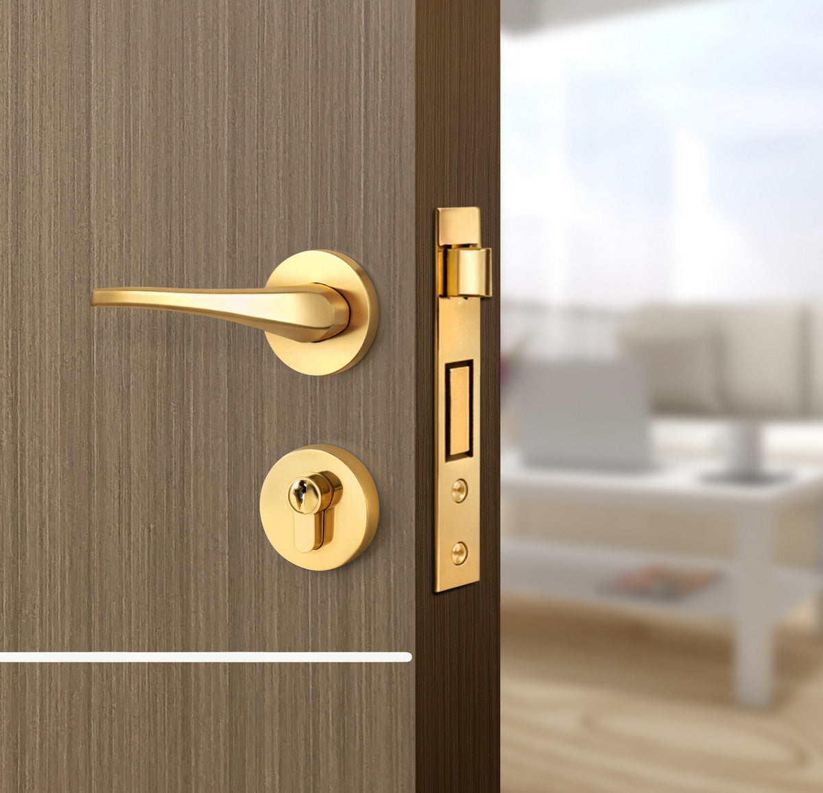 Toasted Walnut Interior Door Slab - Elevar 2N Concave Design in Bright White epoxy, angled view
