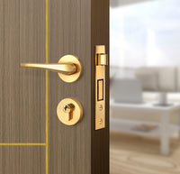 Toasted Walnut Interior Door Slab - Scala 4 Concave Design in Solar Gold epoxy, angled view