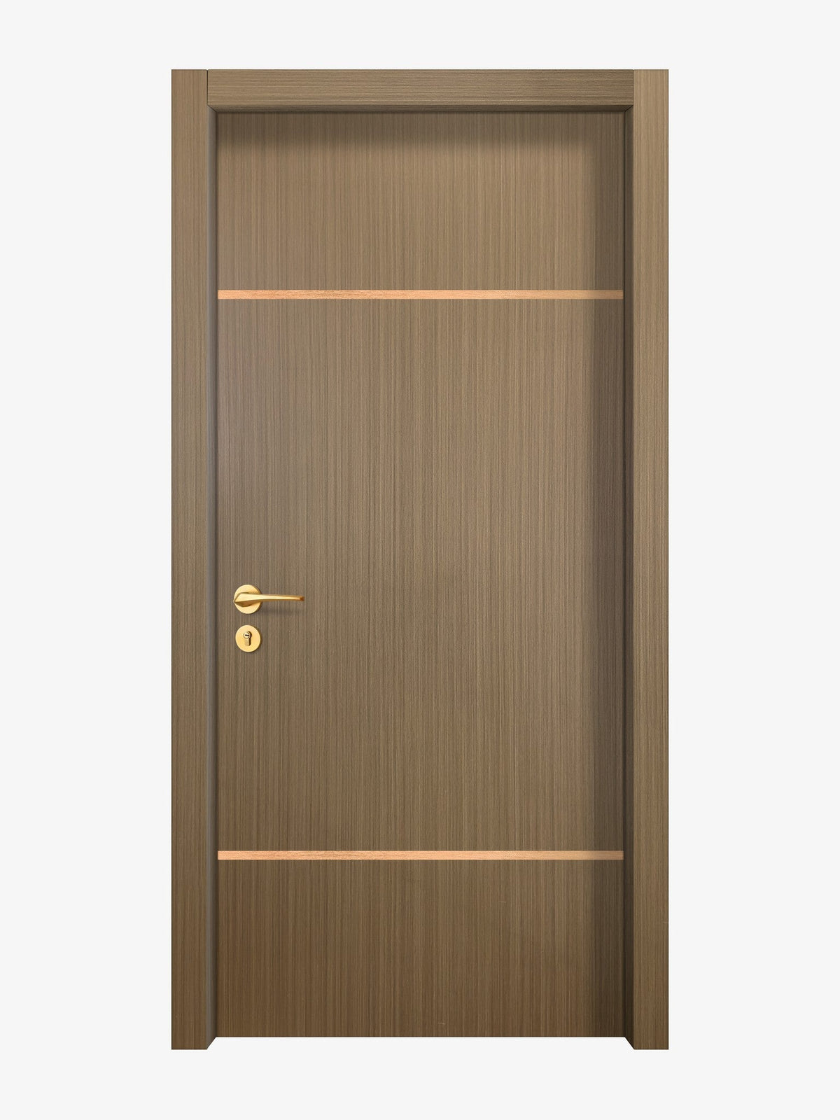 Toasted Walnut Interior Double Door Slabs - Elevar 2W Inlay Design in Brushed Rose Gold epoxy