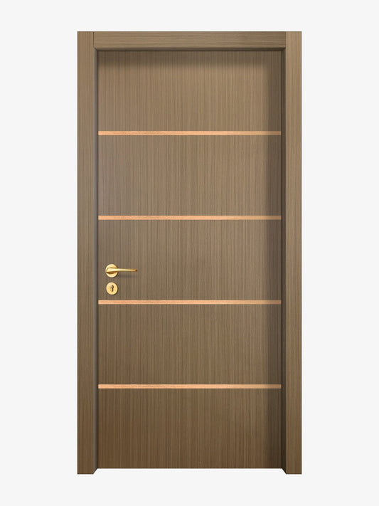 Toasted Walnut Interior Double Door Slabs - Elevar 4 Inlay Design in Brushed Rose Gold epoxy