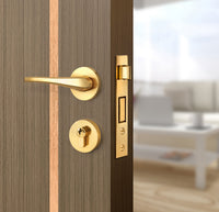 Toasted Walnut Interior Door Slab - Aliyah 1L Inlay Design in Brushed Rose Gold epoxy, angled view