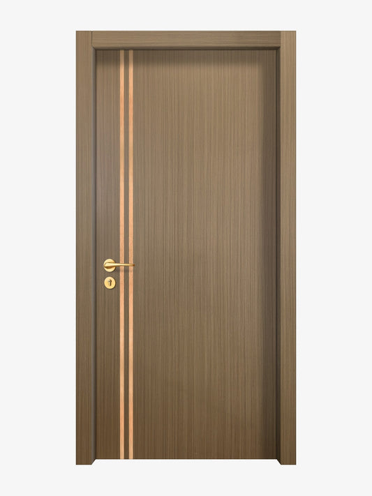 Toasted Walnut Interior Door Slab - Aliyah 2L Inlay Design in Brushed Rose Gold epoxy
