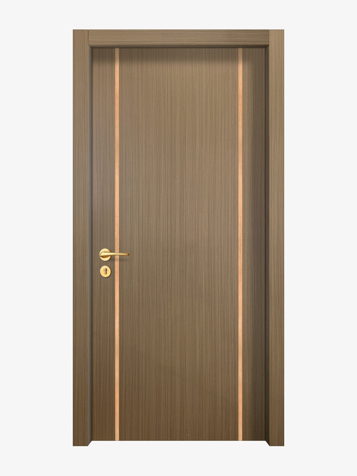 Toasted Walnut Interior Double Door Slabs - Aliyah 2 Inlay Design in Brushed Rose Gold epoxy