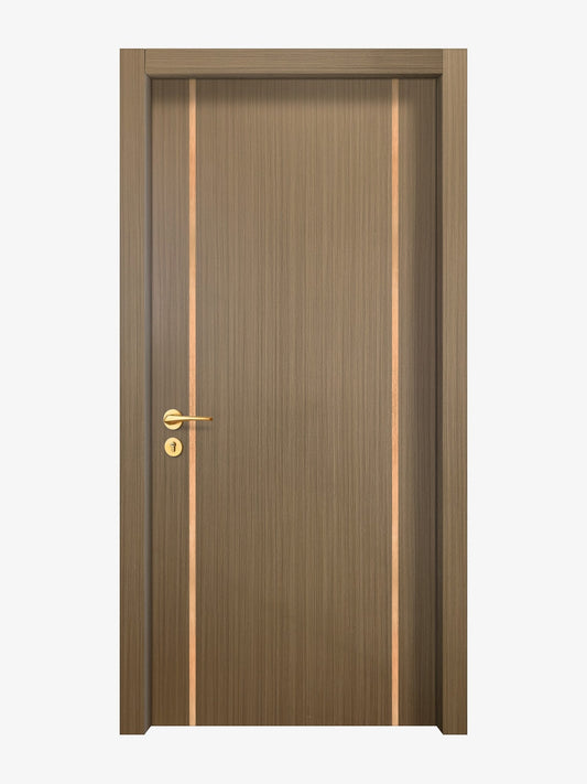 Toasted Walnut Interior Double Door Slabs - Aliyah 2 Inlay Design in Brushed Rose Gold epoxy