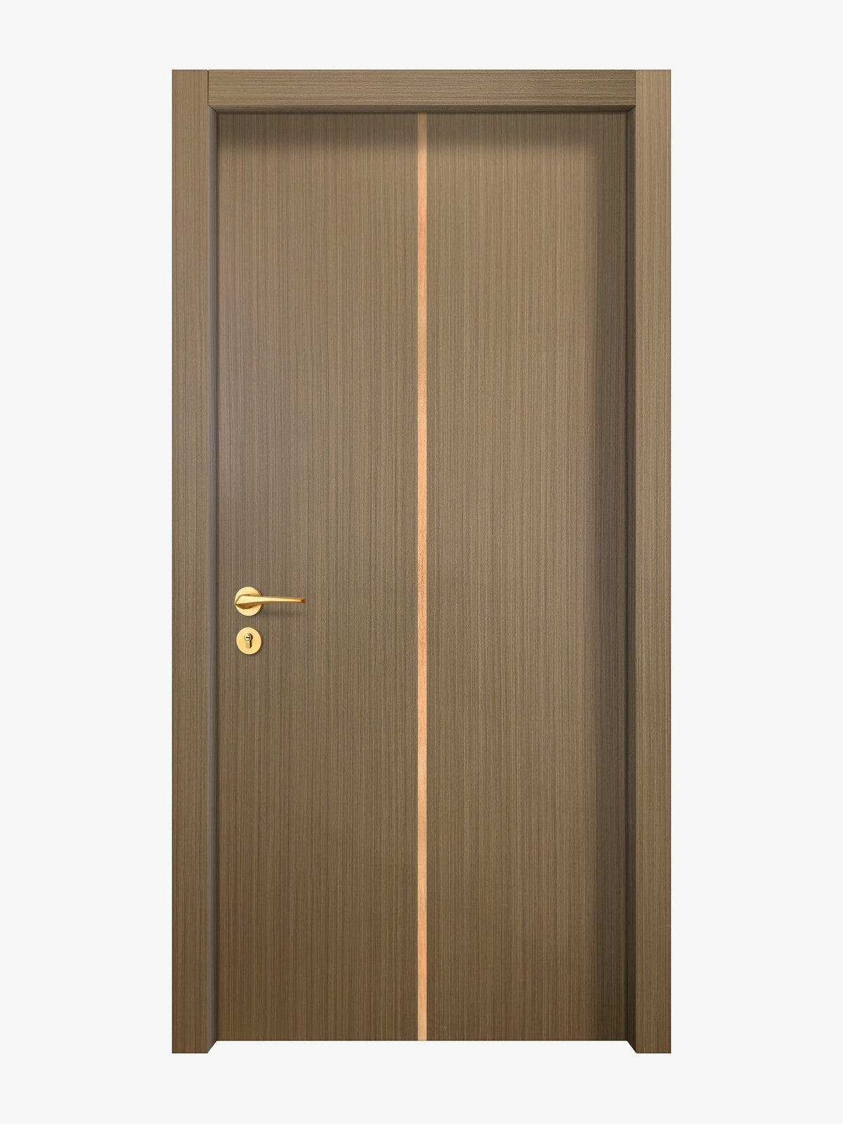 Toasted Walnut Interior Door Slab - Aliyah 1C Inlay Design in Brushed Rose Gold epoxy