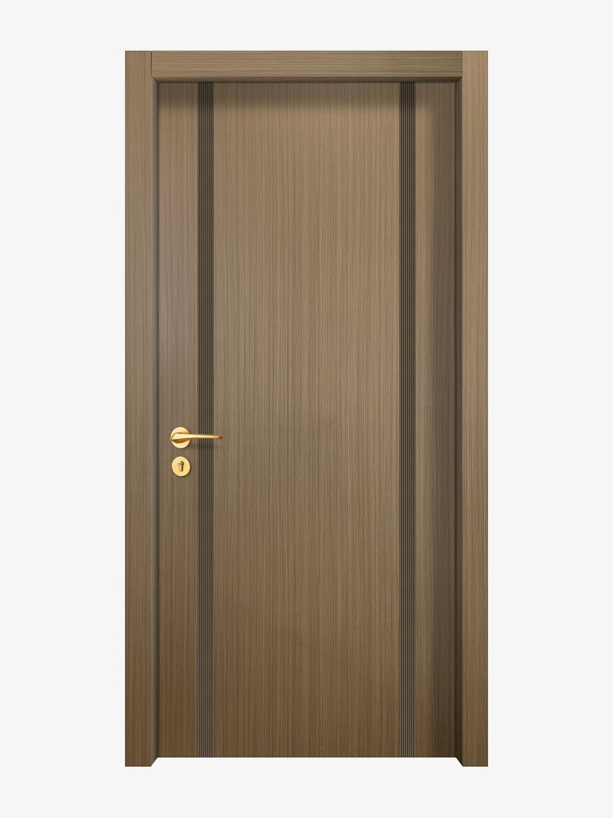 Toasted Walnut Interior Double Door Slabs - Aliyah 2 Inlay Design in Bronze epoxy