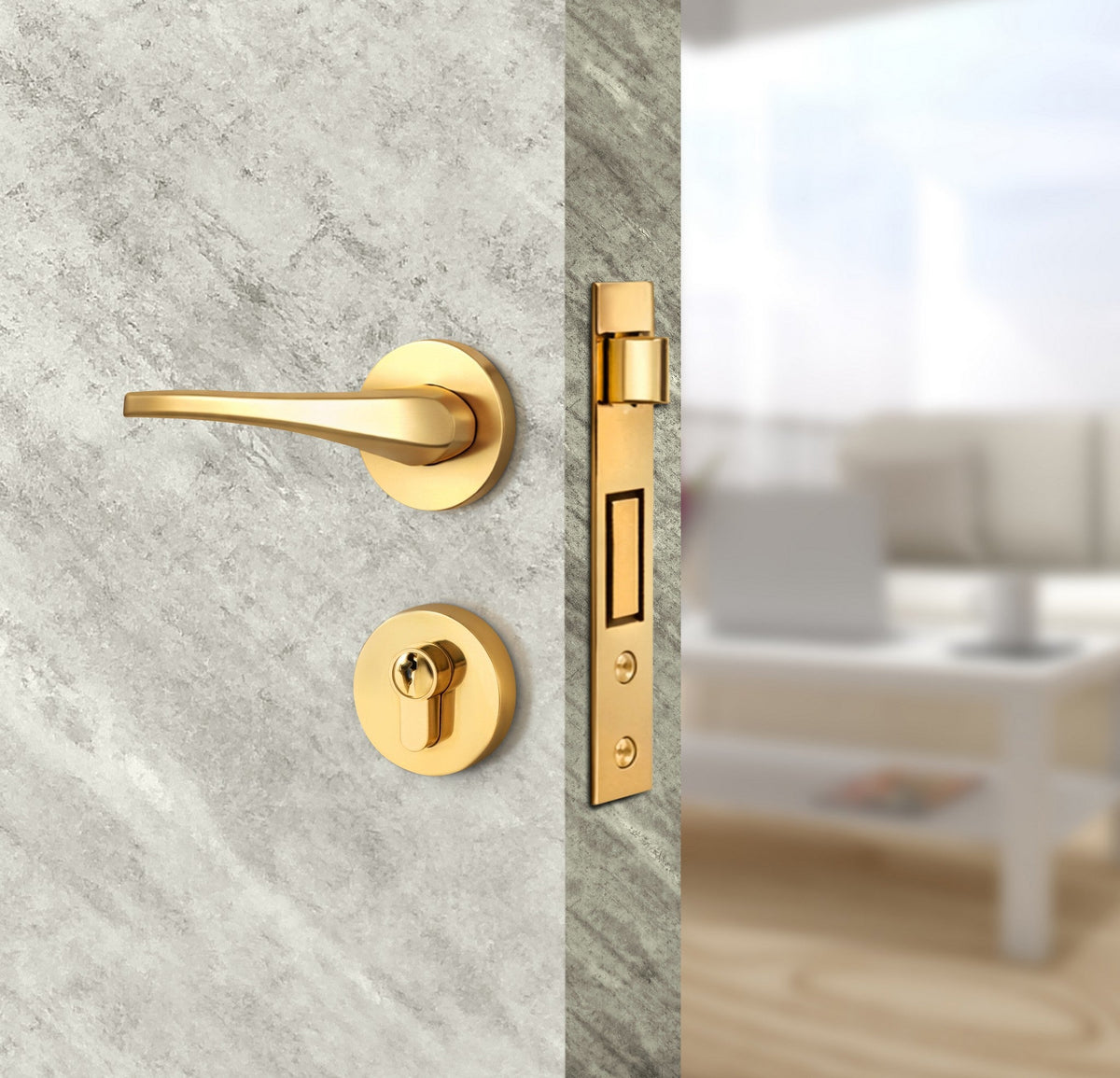 Urban Cement Interior Door Slab - Elevar 2W Concave Design in Almond Cream epoxy, angled view