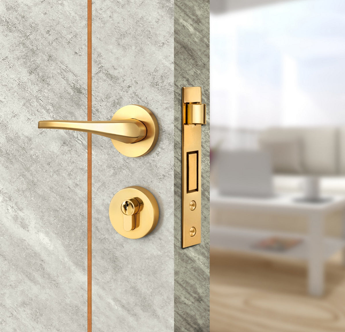 Urban Cement Interior Double Door Slabs - Aliyah 1L Concave Design in Copper Pearl epoxy, angled view