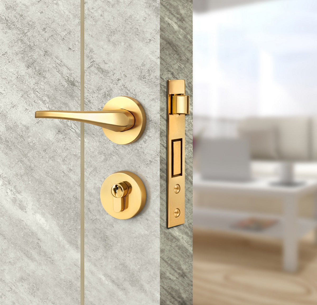 Urban Cement Interior Double Door Slabs - Aliyah 1L Concave Design in Almond Cream epoxy, angled view