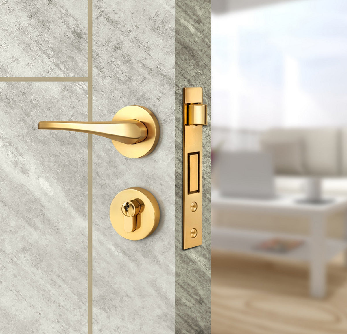 Urban Cement Interior Double Door Slabs - Scala 3 Concave Design in Almond Cream epoxy, angled view