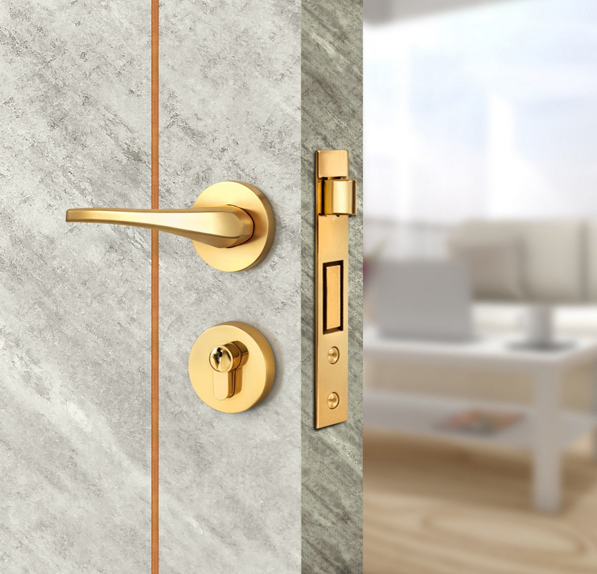 Urban Cement Interior Double Door Slabs - Axis 2 Concave Design in Copper Pearl epoxy, angled view