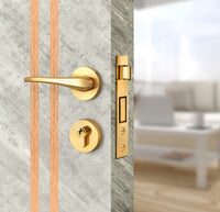Urban Cement Interior Door Slab - Aliyah 2L Inlay Design in Brushed Rose Gold epoxy, angled view