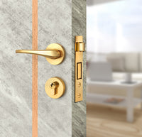 Urban Cement Interior Double Door Slabs - Aliyah 2 Inlay Design in Brushed Rose Gold epoxy, angled view
