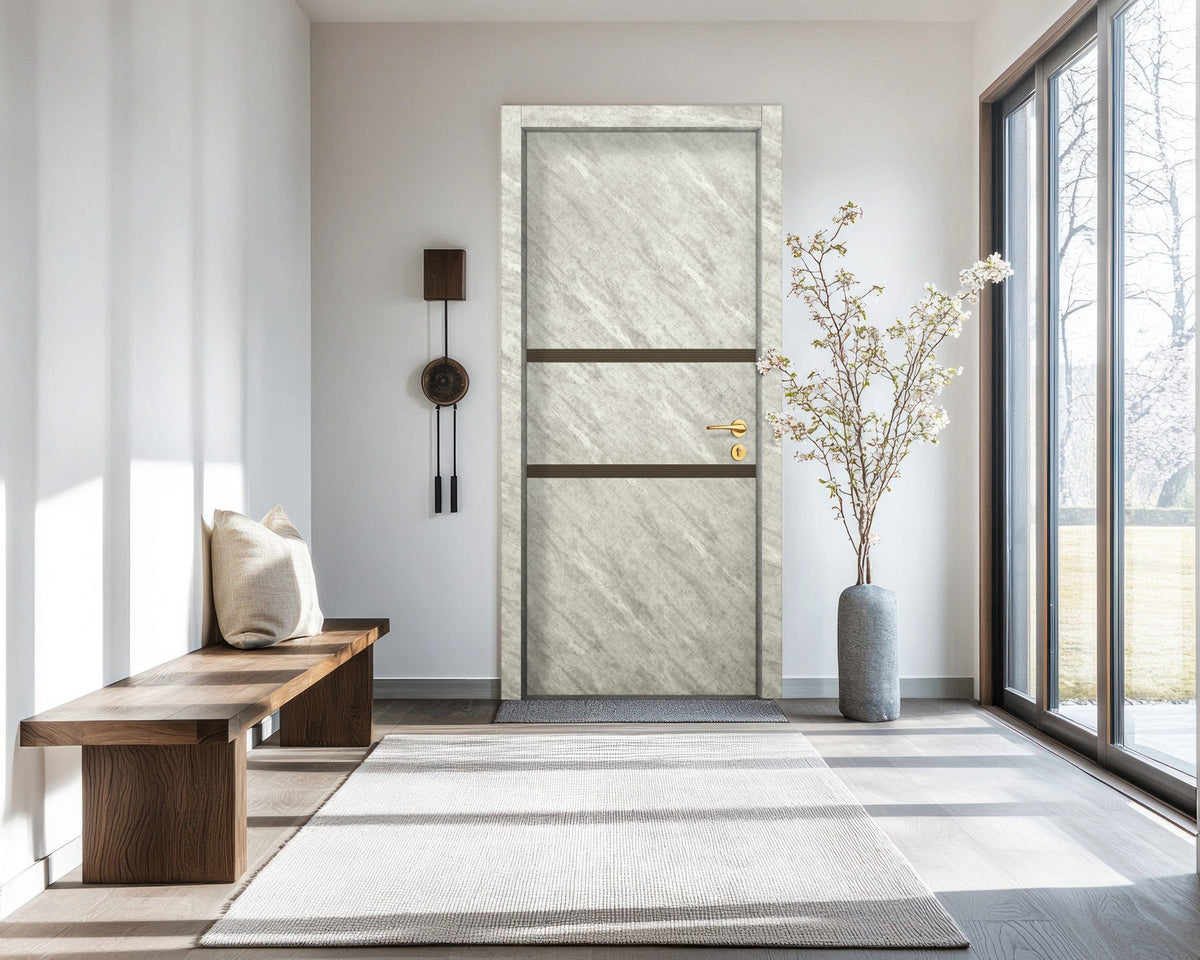 Urban Cement Interior Double Door Slabs - Elevar 2N Inlay Design in Bronze epoxy, detail view