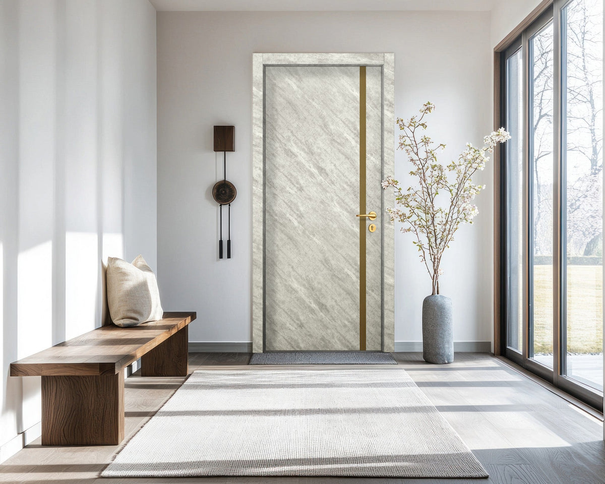Urban Cement Interior Door Slab - Aliyah 1L Inlay Design in Gold epoxy, detail view