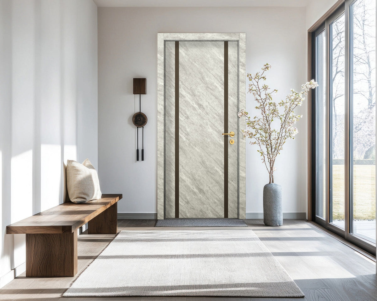 Urban Cement Interior Door Slab - Aliyah 2 Inlay Design in Bronze epoxy, detail view